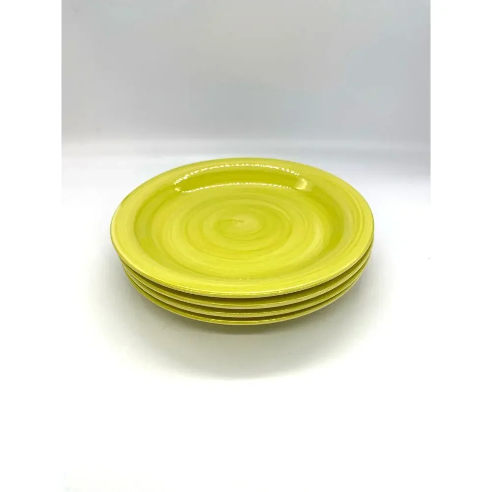 Citrus Grove Swirl Lime Green - Yellow Set of 4 Salad Plates 7.5